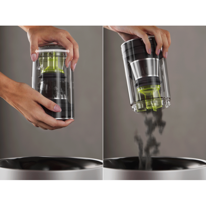 Quick-release dustbin makes emptying simple and clean