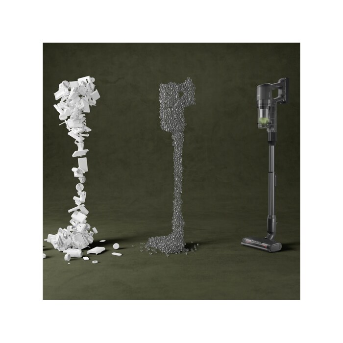 Three versions of stick hoover showing the sustainble construction.