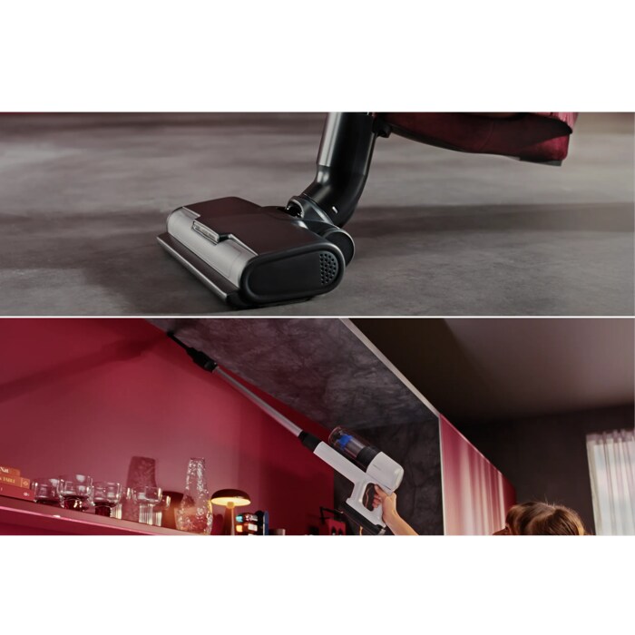Switch nozzles in a single step with the foot release – no bending needed