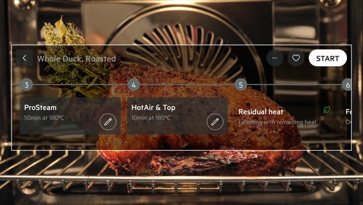 Il menù di cottura assistita visualizzato prima della preparazione del pasto in forno.