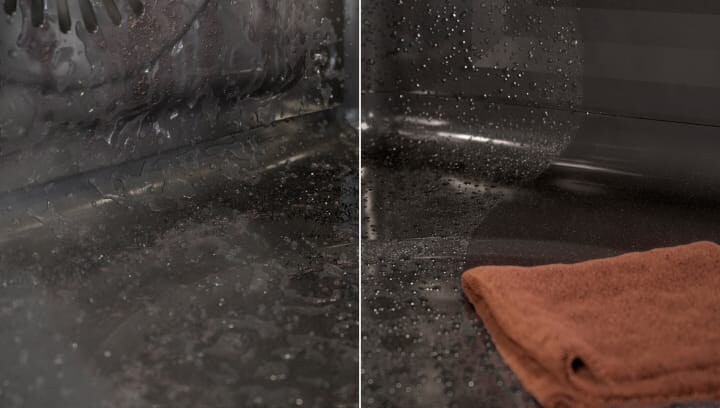 Un forno sporco da pulire con vapore.